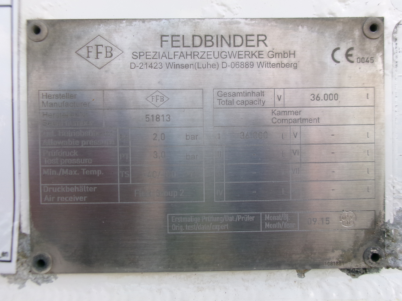 Напівпричіп цистерна Для транспортування борошна Feldbinder Powder tank alu 36 m3 / 1 comp: фото 25
