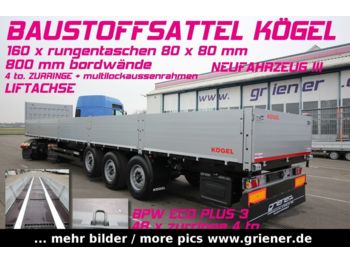 Новий Бортовий напівпричіп/ Платформа Kögel SN24 /BAUSTOFFSATTEL 800 mm BW / 160 x rungent.: фото 1