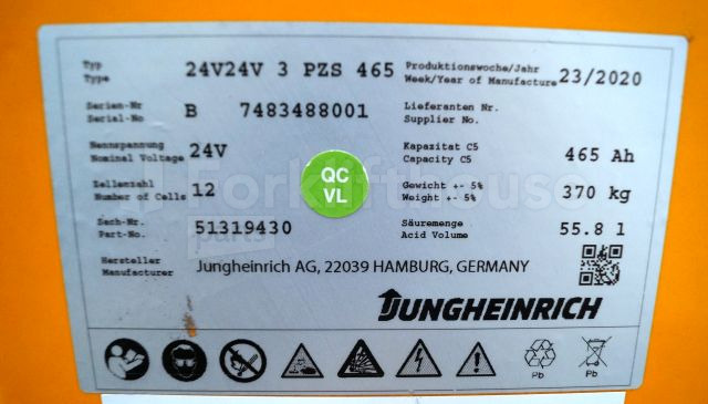 Аккумулятор в категорії Вантажно-розвантажувальна техніка Jungheinrich unknown Battery 24V465Ah 24 3PZS465 year 21/2020 370 kg dimensions 78,5x21x79cm sn. 7483488001: фото 3