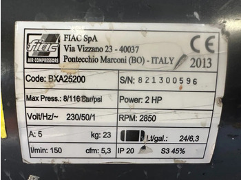 Повітряний компресор Airmec FIAC BXA 25200 Elektrische Zuigercompressor 2 PK 150 L / min 8 Bar: фото 3