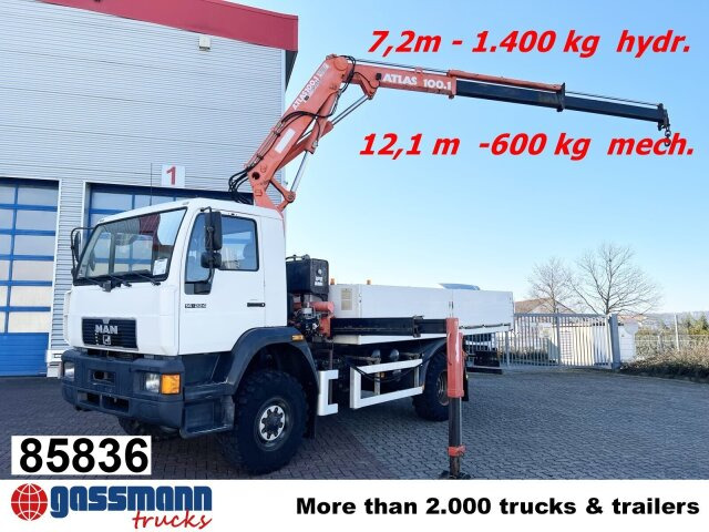 MAN 14.224 LAC 4x4 BB mit Kran Atlas 100.1 - Бортова вантажівка/ Платформа, Вантажівка з маніпулятором: фото 1 MAN 14.224 LAC 4x4 BB mit Kran Atlas 100.1 - Бортова вантажівка/ Платформа, Вантажівка з маніпулятором: фото 1