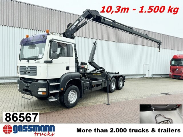 MAN TGA 33.350 6X4 BB mit Kran Hiab 166 E-3 HiDuo, - Гаковий мультиліфт вантажівка, Вантажівка з маніпулятором: фото 1 MAN TGA 33.350 6X4 BB mit Kran Hiab 166 E-3 HiDuo, - Гаковий мультиліфт вантажівка, Вантажівка з маніпулятором: фото 1