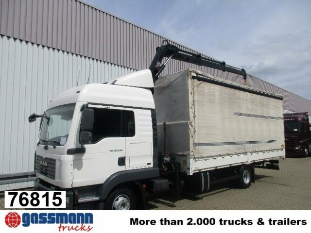 MAN TGL 12.240BL 4x2, mit Kran Hiab 088 mit Funk - Тентована вантажівка, Вантажівка з маніпулятором: фото 1 MAN TGL 12.240BL 4x2, mit Kran Hiab 088 mit Funk - Тентована вантажівка, Вантажівка з маніпулятором: фото 1