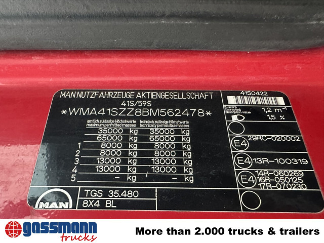 MAN TGS 35.400 8x4 BL, Schub-Knick bis 6,5m - Гаковий мультиліфт вантажівка: фото 5 MAN TGS 35.400 8x4 BL, Schub-Knick bis 6,5m - Гаковий мультиліфт вантажівка: фото 5