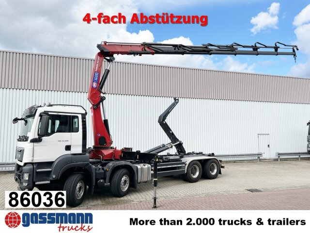 MAN TGS 35.480 8X4 BL, Intarder, Kran HMF 3220-K6, - Гаковий мультиліфт вантажівка, Вантажівка з маніпулятором: фото 1 MAN TGS 35.480 8X4 BL, Intarder, Kran HMF 3220-K6, - Гаковий мультиліфт вантажівка, Вантажівка з маніпулятором: фото 1