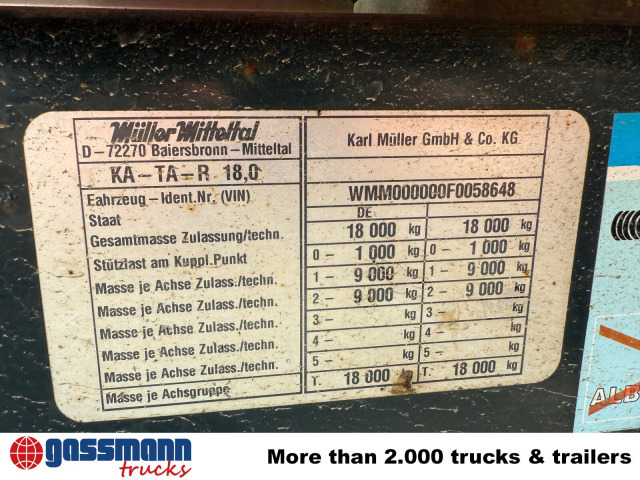 Müller-Mitteltal KA-TA-R 18.0, Alu-Bordwände, ca. 10m³ - Самоскид причіп: фото 2 Müller-Mitteltal KA-TA-R 18.0, Alu-Bordwände, ca. 10m³ - Самоскид причіп: фото 2