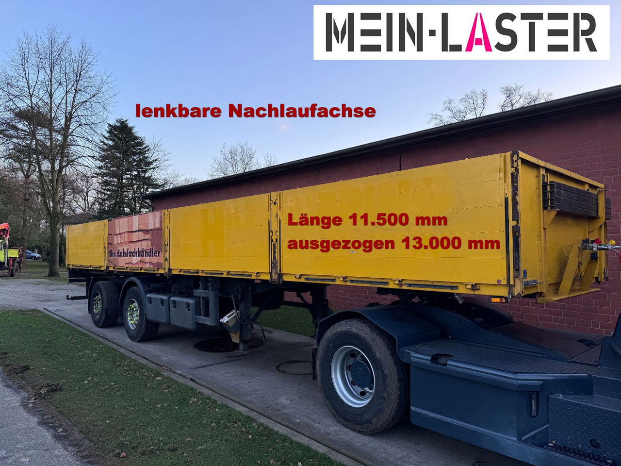 Ackermann Baustoffpritsche 11.5-13 m Lenkachse NL 19t - Бортовий напівпричіп/ Платформа: фото 1 Ackermann Baustoffpritsche 11.5-13 m Lenkachse NL 19t - Бортовий напівпричіп/ Платформа: фото 1