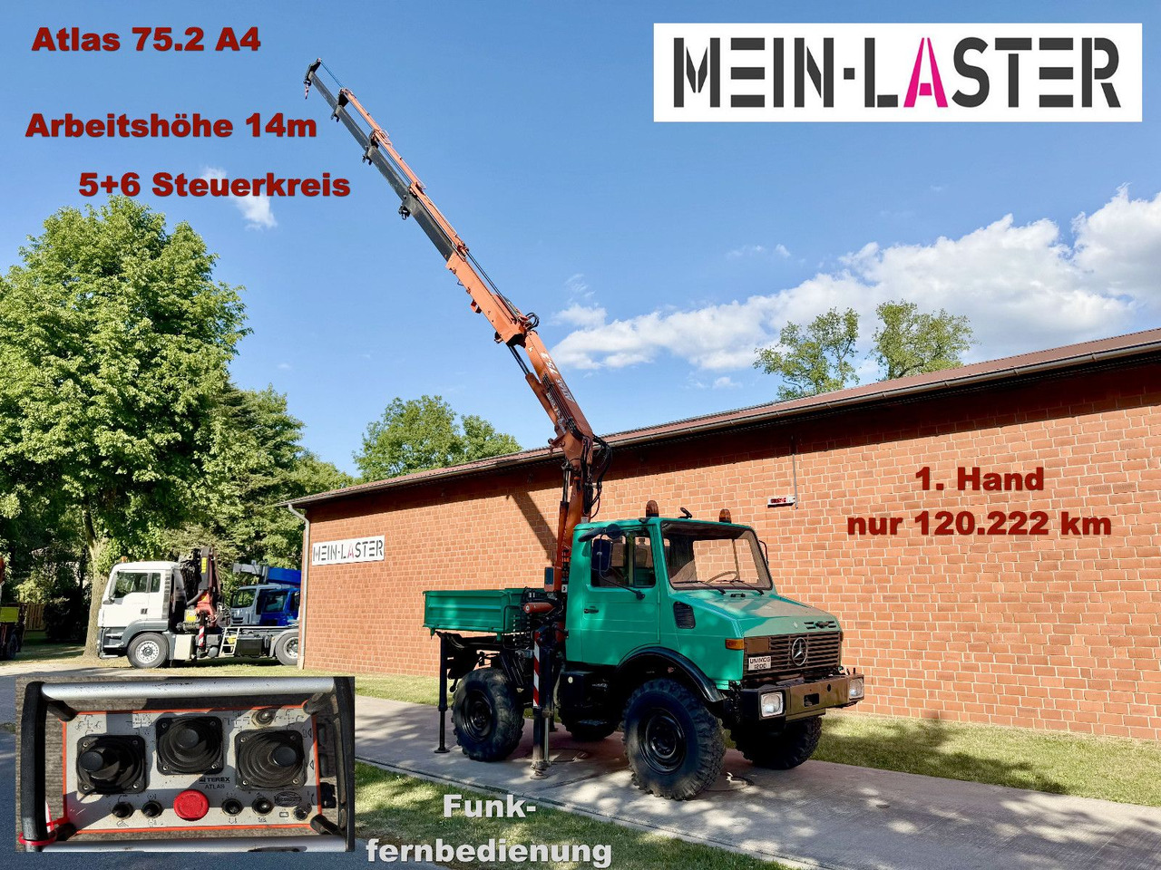 Unimog U 1200 Atlas 75.2 Kran 14 m Funk FB *1. Hand - Вантажівка з маніпулятором: фото 1 Unimog U 1200 Atlas 75.2 Kran 14 m Funk FB *1. Hand - Вантажівка з маніпулятором: фото 1
