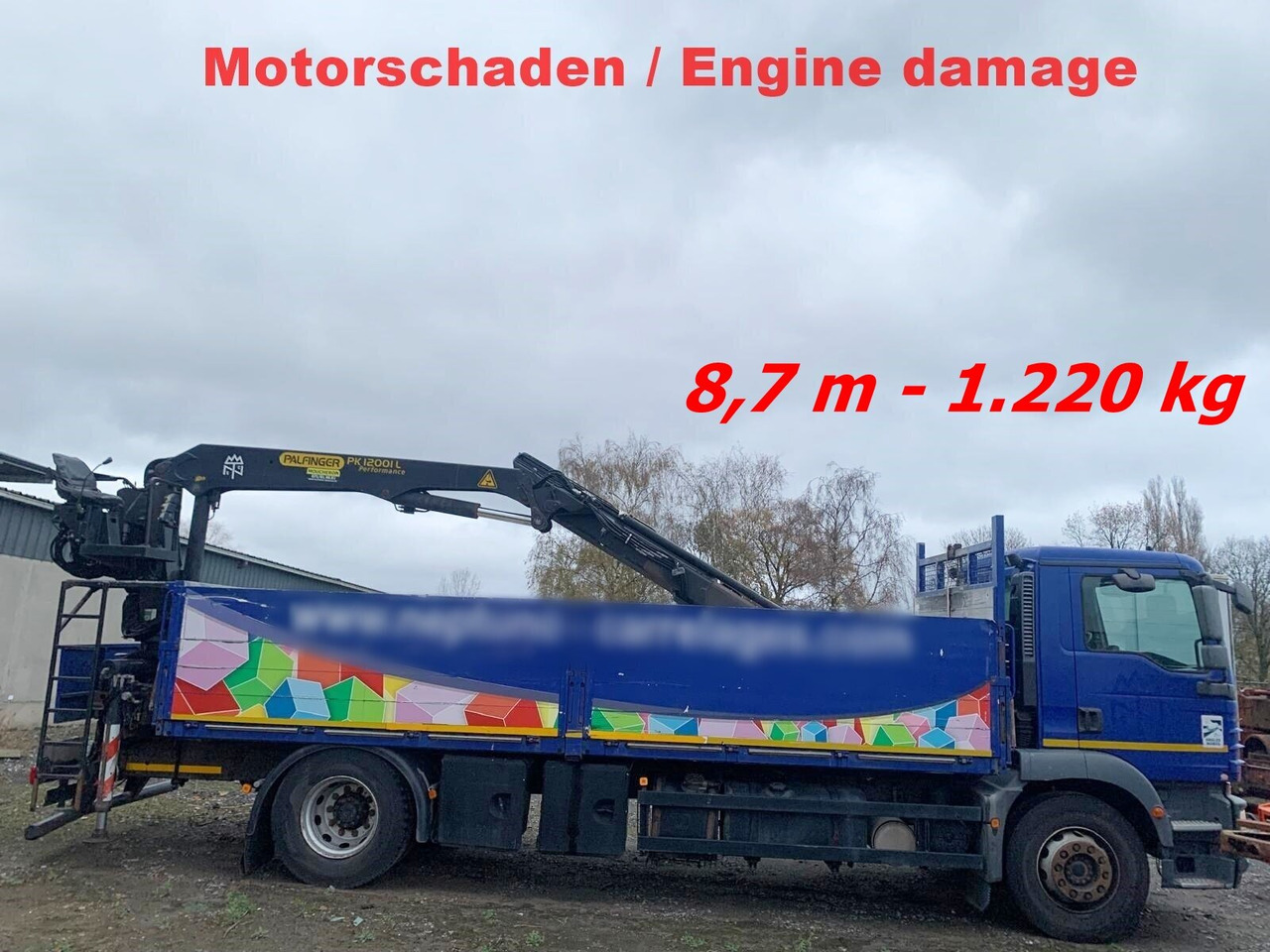 MAN TGM 18.290 4x2 BL mit MOTORSCHADEN! TGM 18.290 4x2 BL, Heckkran Palfinger PK12001L, MOTORSCHADEN! - Вантажівка з маніпулятором, Бортова вантажівка/ Платформа: фото 1 MAN TGM 18.290 4x2 BL mit MOTORSCHADEN! TGM 18.290 4x2 BL, Heckkran Palfinger PK12001L, MOTORSCHADEN! - Вантажівка з маніпулятором, Бортова вантажівка/ Платформа: фото 1