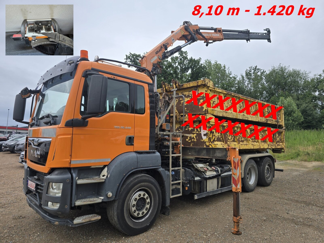 MAN TGS 28.440 6x2-4 BL TGS 28.440 6x2-4 BL, Atlas Kran VDL Abrollanlage, Funk, Lenk-Liftachse - Гаковий мультиліфт вантажівка, Вантажівка з маніпулятором: фото 1 MAN TGS 28.440 6x2-4 BL TGS 28.440 6x2-4 BL, Atlas Kran VDL Abrollanlage, Funk, Lenk-Liftachse - Гаковий мультиліфт вантажівка, Вантажівка з маніпулятором: фото 1