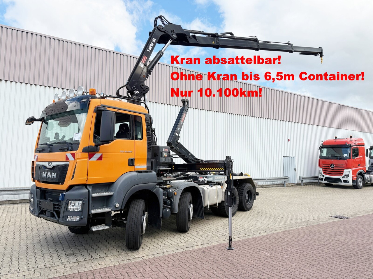 MAN TGS 35.500 8x4 BB TGS 35.500 8x4 BB mit Kran Hiab X-HiPro 162 E-3, absetzbar, Funk - Гаковий мультиліфт вантажівка, Вантажівка з маніпулятором: фото 1 MAN TGS 35.500 8x4 BB TGS 35.500 8x4 BB mit Kran Hiab X-HiPro 162 E-3, absetzbar, Funk - Гаковий мультиліфт вантажівка, Вантажівка з маніпулятором: фото 1