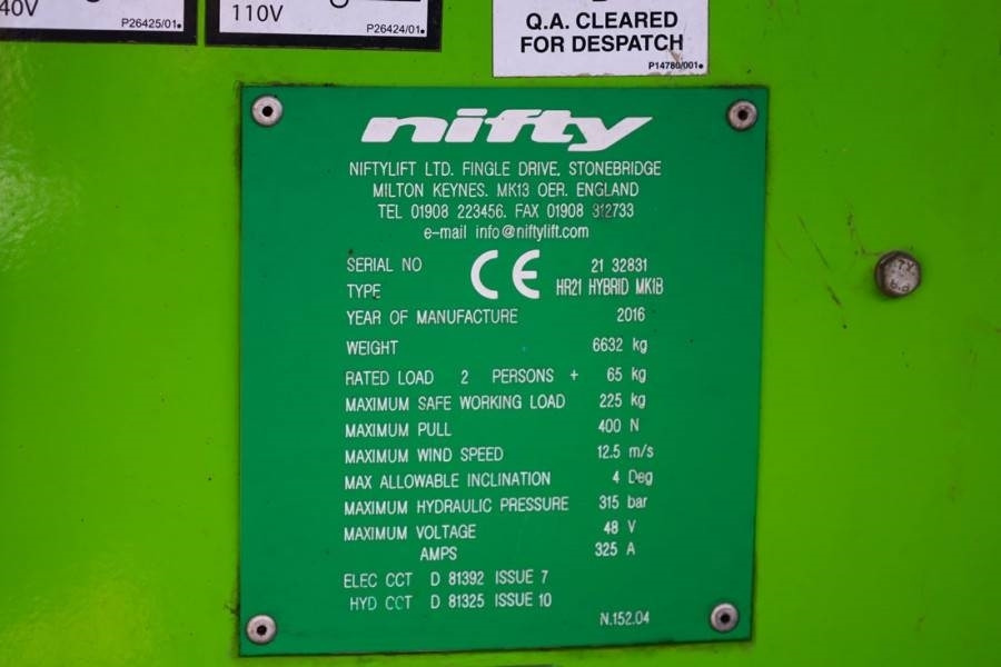 Колінчастий підйомник Niftylift HR21 HYBRID Hybrid, 4x4 Drive, 21m Working Height,: фото 7