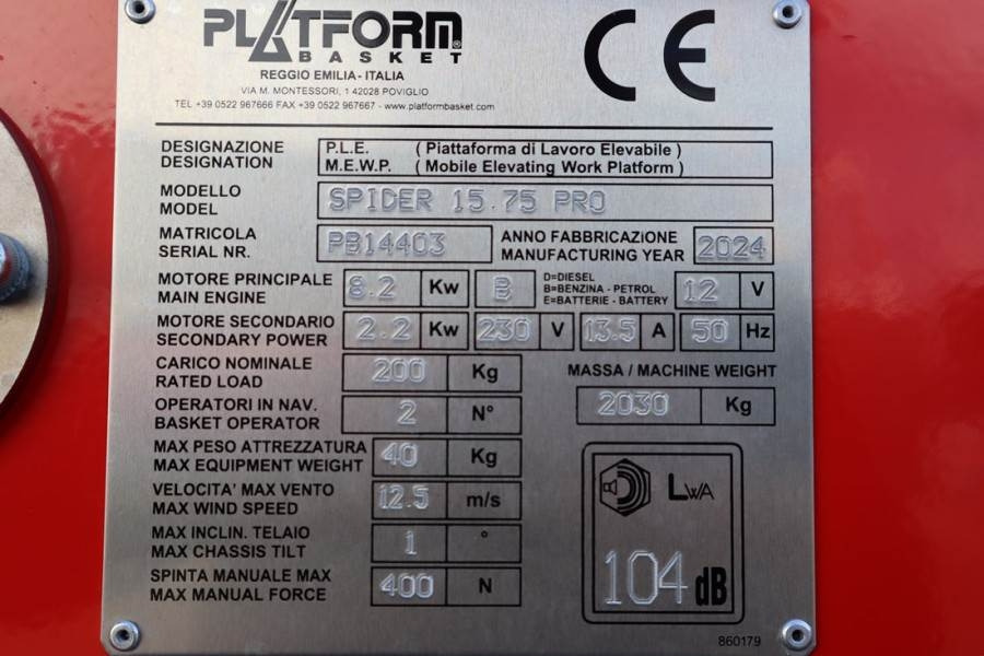 Колінчастий підйомник, Підйомник-павук PLATFORM BAS Spider 15.75 PRO CE Declaration, Vali: фото 7 Колінчастий підйомник, Підйомник-павук PLATFORM BAS Spider 15.75 PRO CE Declaration, Vali: фото 7