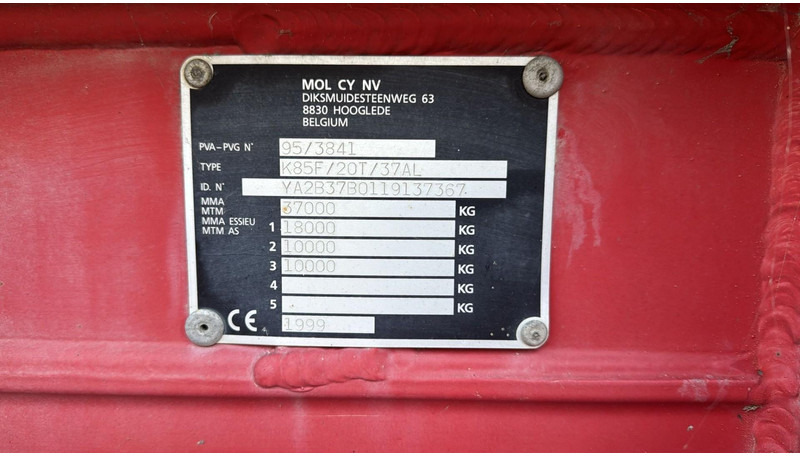 MOL KF85F/20T/37AI (BELGIAN TRAILER / DRUM BRAKES / FREINES TAMBOUR / BPW AXLES) - Самоскид напівпричіп: фото 3 MOL KF85F/20T/37AI (BELGIAN TRAILER / DRUM BRAKES / FREINES TAMBOUR / BPW AXLES) - Самоскид напівпричіп: фото 3