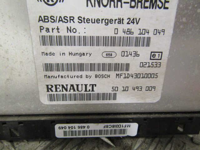 RENAULT MIDLUM DXI ABS / ASR ECU P/NO 50-10 493009 & 486104049 - Блок управління в категорії Вантажівки: фото 1 RENAULT MIDLUM DXI ABS / ASR ECU P/NO 50-10 493009 & 486104049 - Блок управління в категорії Вантажівки: фото 1