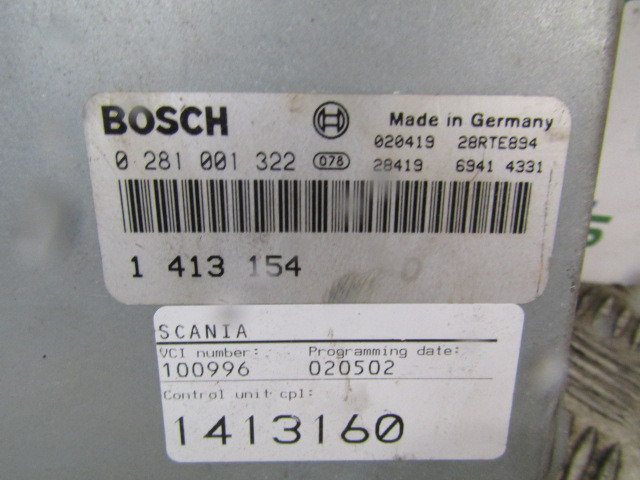 SCANIA P94 ENGINE ECU BOSCH P/NO 0281 001 322 - Блок управління в категорії Вантажівки: фото 2 SCANIA P94 ENGINE ECU BOSCH P/NO 0281 001 322 - Блок управління в категорії Вантажівки: фото 2