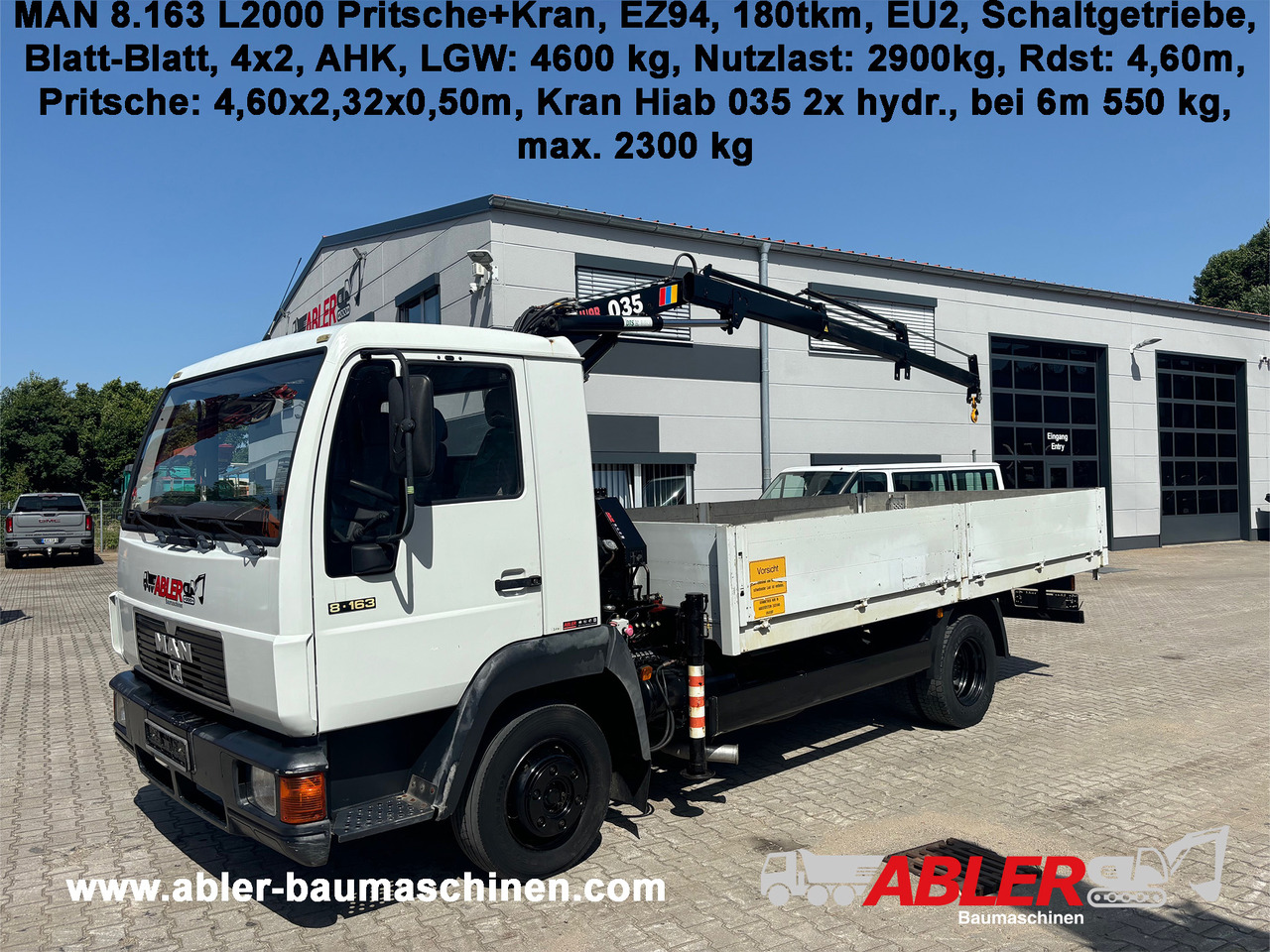 MAN 8.163 L2000 Pritsche+Kran Hiab 035 - Бортова вантажівка/ Платформа, Вантажівка з маніпулятором: фото 1 MAN 8.163 L2000 Pritsche+Kran Hiab 035 - Бортова вантажівка/ Платформа, Вантажівка з маніпулятором: фото 1