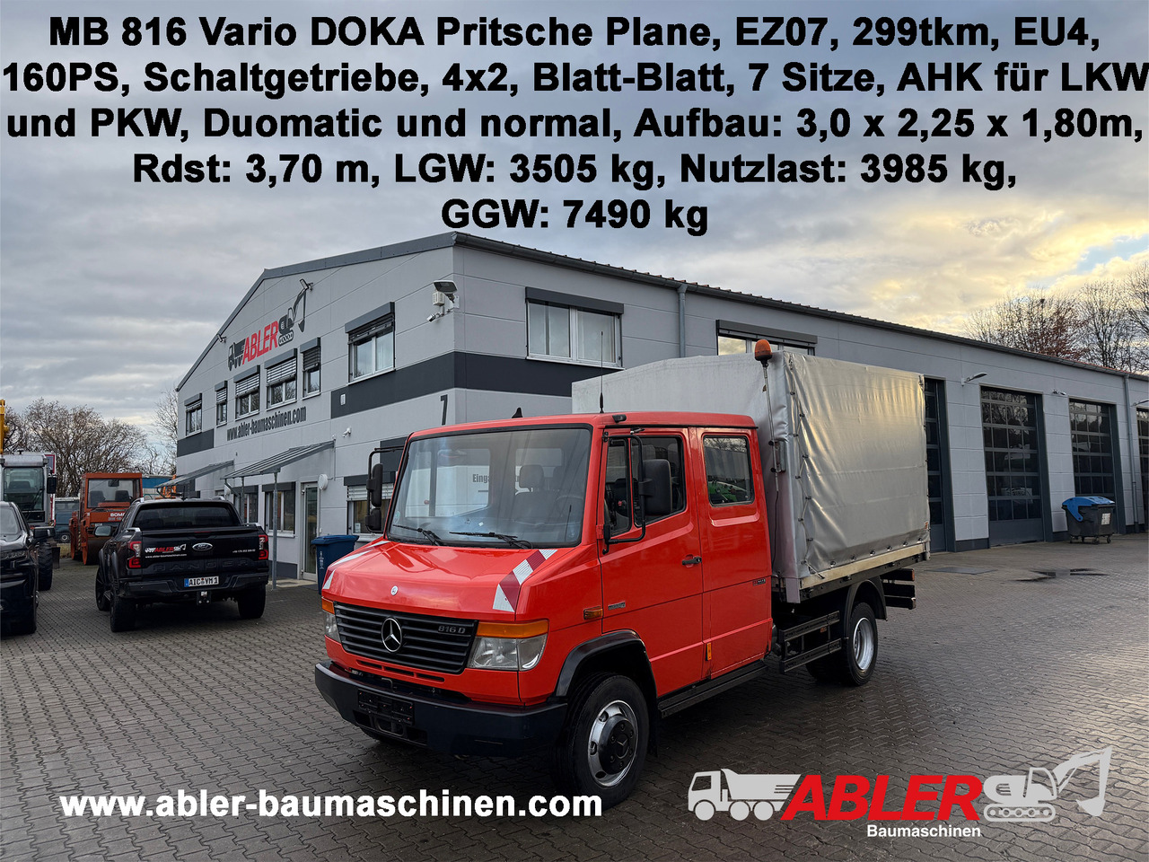 Mercedes-Benz 816 Vario Doka Pritsche Plane 2x AHK - Тентована вантажівка: фото 1 Mercedes-Benz 816 Vario Doka Pritsche Plane 2x AHK - Тентована вантажівка: фото 1