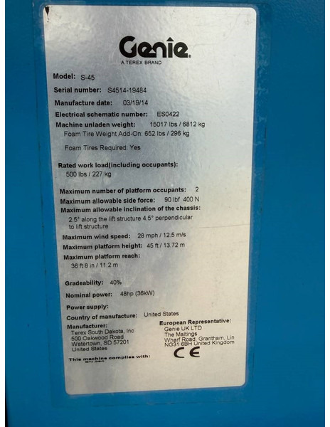 Телескопічний підйомник Genie S 45: фото 10