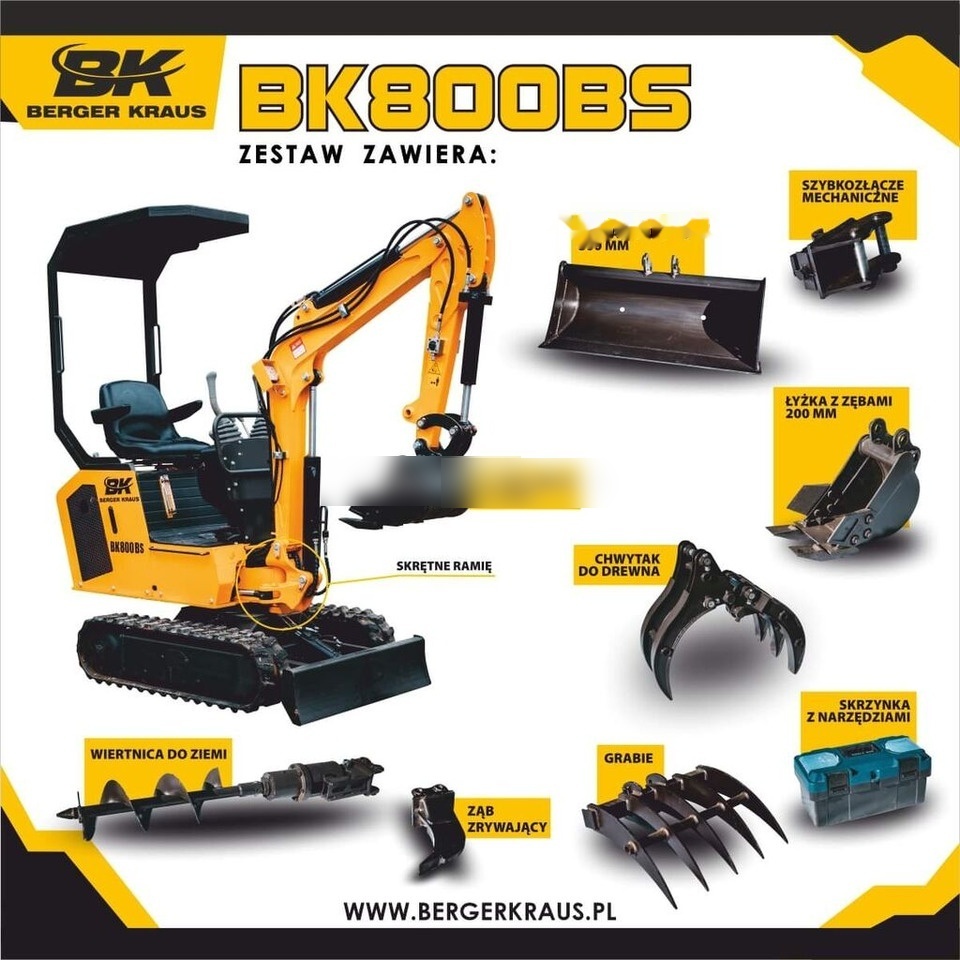 Berger Kraus Mini Excavator BK800BS torsion arm with FULL equipment - Міні-екскаватор: фото 1 Berger Kraus Mini Excavator BK800BS torsion arm with FULL equipment - Міні-екскаватор: фото 1