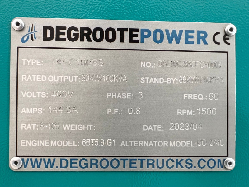 Електричний генератор DEGROOTE POWER* DP-C100SS  100KVA: фото 14
