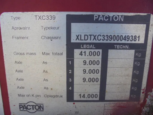 Контейнеровоз/ Змінний кузов напівпричіп Pacton TXC 339 NL TRAILER: фото 11