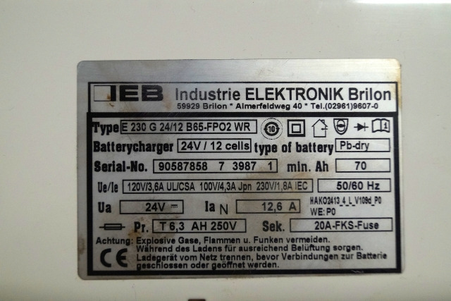 IEB 90587858 | IEB charger EFG 230 G 24/12 B65-FP02 WR 24V12,6A 220V 50/60Hz fro - Аккумулятор в категорії Вантажно-розвантажувальна техніка: фото 2 IEB 90587858 | IEB charger EFG 230 G 24/12 B65-FP02 WR 24V12,6A 220V 50/60Hz fro - Аккумулятор в категорії Вантажно-розвантажувальна техніка: фото 2