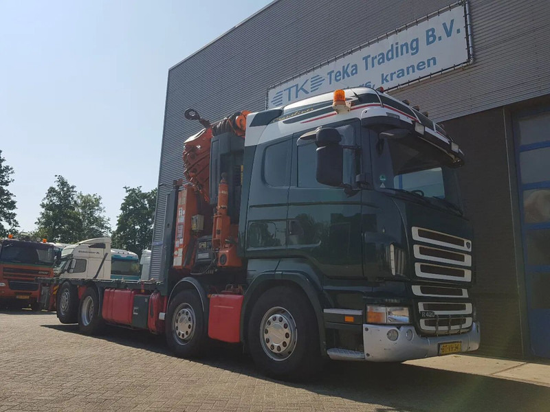 Бортова вантажівка/ Платформа, Вантажівка з маніпулятором Scania R420 8x2 HIAB 800E-7 Hipro 80 ton/meter Winch Retarder: фото 7