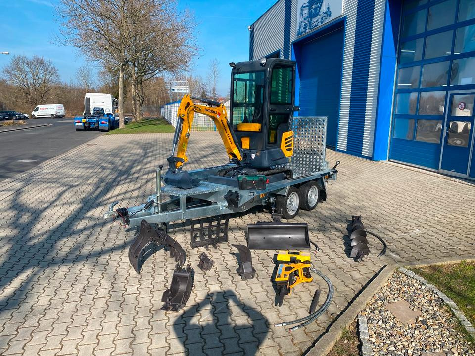 Minibagger BK950KS + Tieflader + Zubehör *INKL.19% MWST*BERGER KRAUS*KABINE*SOFORT!* - Міні-екскаватор, Причіп: фото 1 Minibagger BK950KS + Tieflader + Zubehör *INKL.19% MWST*BERGER KRAUS*KABINE*SOFORT!* - Міні-екскаватор, Причіп: фото 1