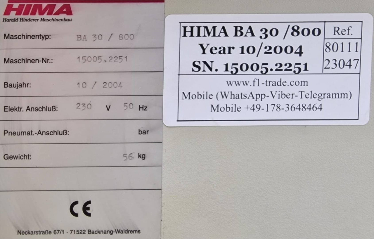Друкарське обладнання HIMA BA 30 / 800: фото 6
