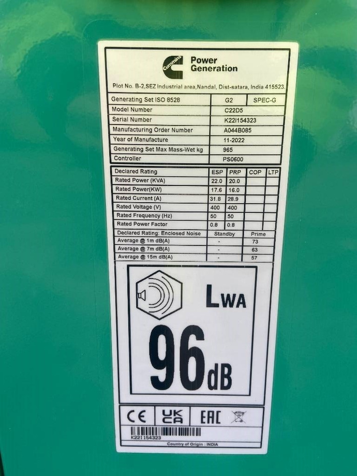 Cummins C22D5 - 22 kVA Generator - DPX-18501 - Електричний генератор: фото 4 Cummins C22D5 - 22 kVA Generator - DPX-18501 - Електричний генератор: фото 4