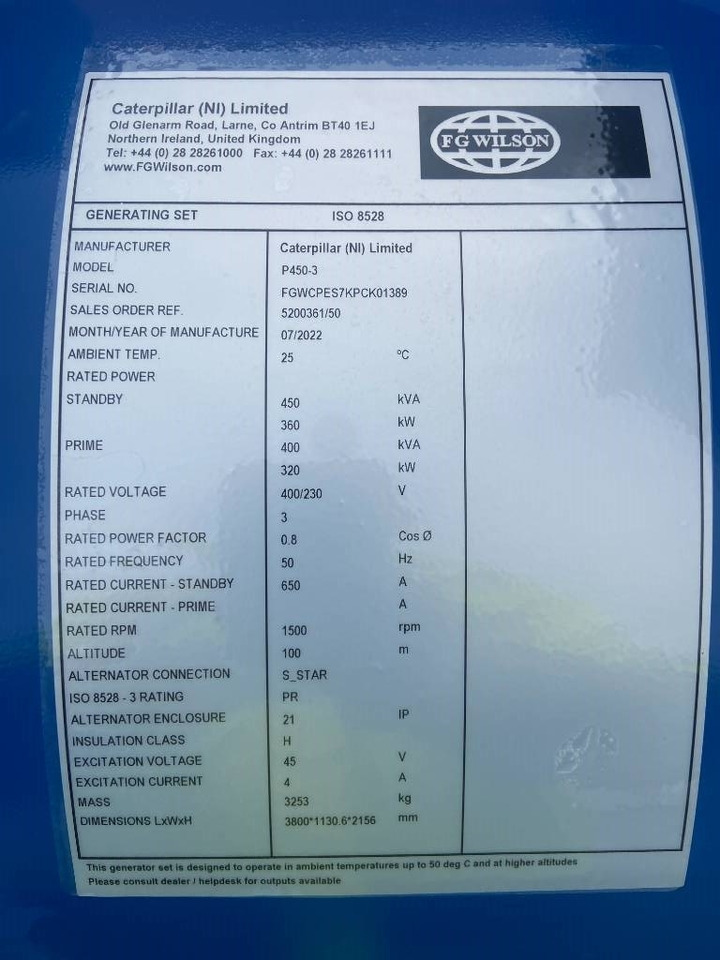 FG Wilson P450-3 - 450 kVA Open Genset - DPX-16018-O - Електричний генератор: фото 4 FG Wilson P450-3 - 450 kVA Open Genset - DPX-16018-O - Електричний генератор: фото 4