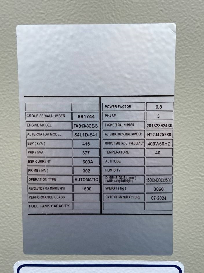 Volvo TAD1343GE-B - 415 kVA Generator - DPX-18879 - Електричний генератор: фото 4 Volvo TAD1343GE-B - 415 kVA Generator - DPX-18879 - Електричний генератор: фото 4