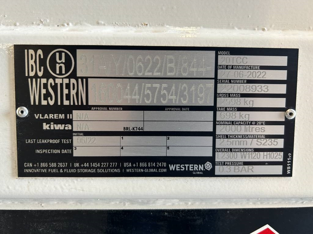 Western Global 20TCC - 2.000 Liter Diesel Tank - DPX-25083 - Резервуар для зберігання: фото 4 Western Global 20TCC - 2.000 Liter Diesel Tank - DPX-25083 - Резервуар для зберігання: фото 4
