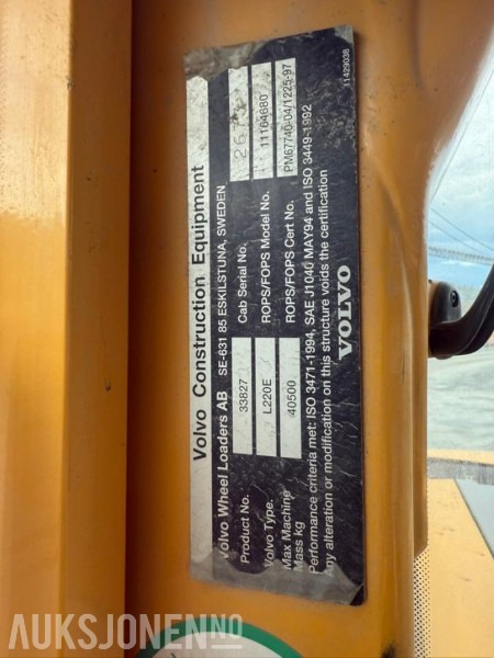 2005 Volvo L220E HJULLASTER - 15364 Timer - Колісний навантажувач: фото 5 2005 Volvo L220E HJULLASTER - 15364 Timer - Колісний навантажувач: фото 5