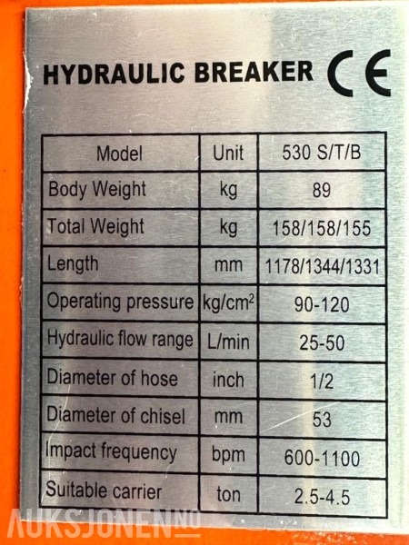 NY KM 530 PIGGHAMMER s40-FESTE CE merket FABRIKKGARANTI - Гідравлічний молот: фото 4 NY KM 530 PIGGHAMMER s40-FESTE CE merket FABRIKKGARANTI - Гідравлічний молот: фото 4