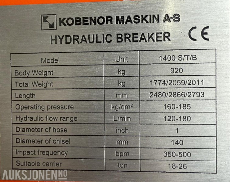 Ny KM 1400 Pigghammer med s70 HK feste - Гідравлічний молот: фото 5 Ny KM 1400 Pigghammer med s70 HK feste - Гідравлічний молот: фото 5