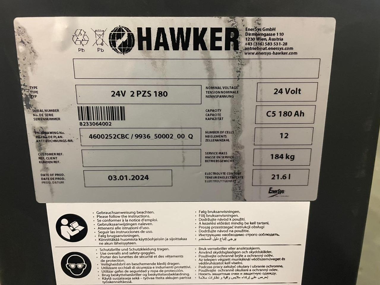 Hawker 24V 2 PZS 180 - Аккумулятор в категорії Вантажно-розвантажувальна техніка: фото 2 Hawker 24V 2 PZS 180 - Аккумулятор в категорії Вантажно-розвантажувальна техніка: фото 2