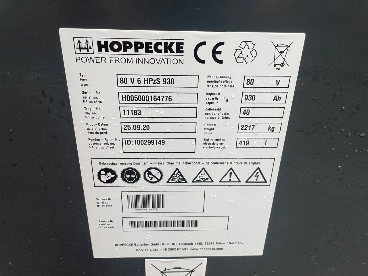 Hoppecke 80V 6 HPZS 930 - Аккумулятор в категорії Вантажно-розвантажувальна техніка: фото 2 Hoppecke 80V 6 HPZS 930 - Аккумулятор в категорії Вантажно-розвантажувальна техніка: фото 2