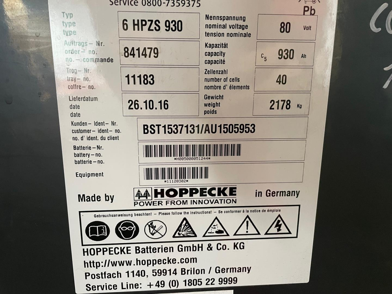 Hoppecke 80V 6 HPZS 930 - Аккумулятор в категорії Вантажно-розвантажувальна техніка: фото 2 Hoppecke 80V 6 HPZS 930 - Аккумулятор в категорії Вантажно-розвантажувальна техніка: фото 2