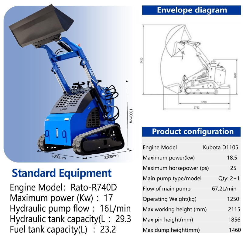 LEZUM LA380 Mini Skid Steer Loader Compact Track Diesel Cheap Mini Skid Steer Loader For Sale With Mini Skid Steer Attachments 4 In 1 Bucket - Міні-навантажувач: фото 2 LEZUM LA380 Mini Skid Steer Loader Compact Track Diesel Cheap Mini Skid Steer Loader For Sale With Mini Skid Steer Attachments 4 In 1 Bucket - Міні-навантажувач: фото 2
