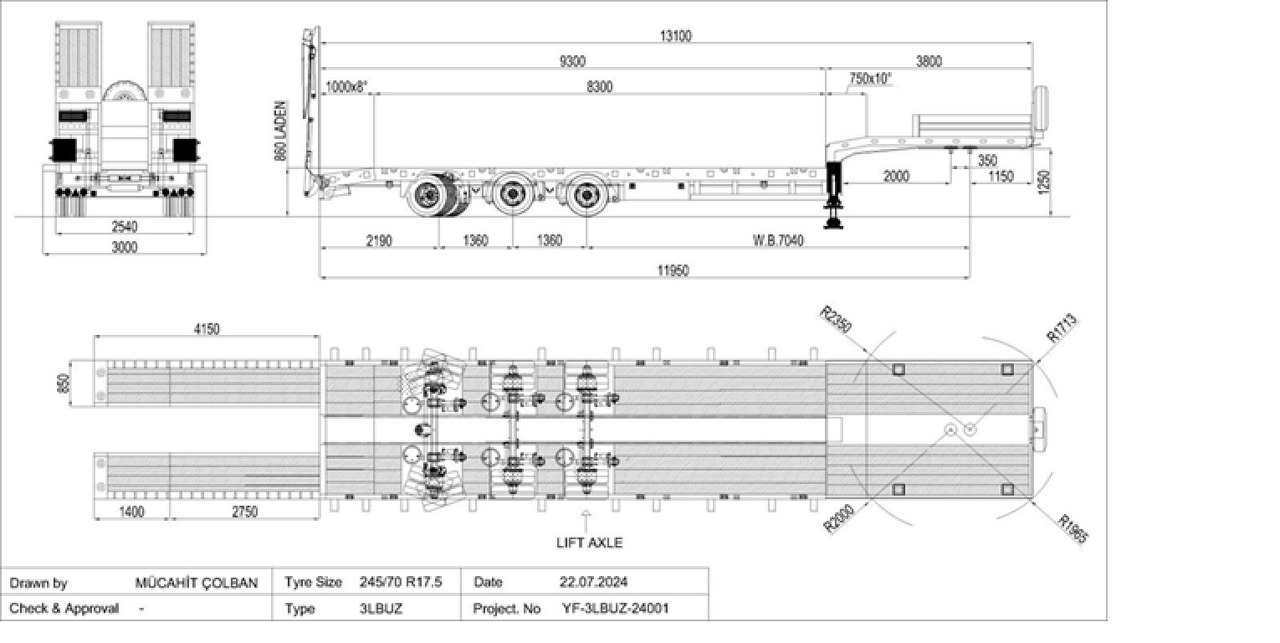 YALCIN 3 ESSIEUX STD - Низькорамна платформа напівпричіп: фото 3 YALCIN 3 ESSIEUX STD - Низькорамна платформа напівпричіп: фото 3