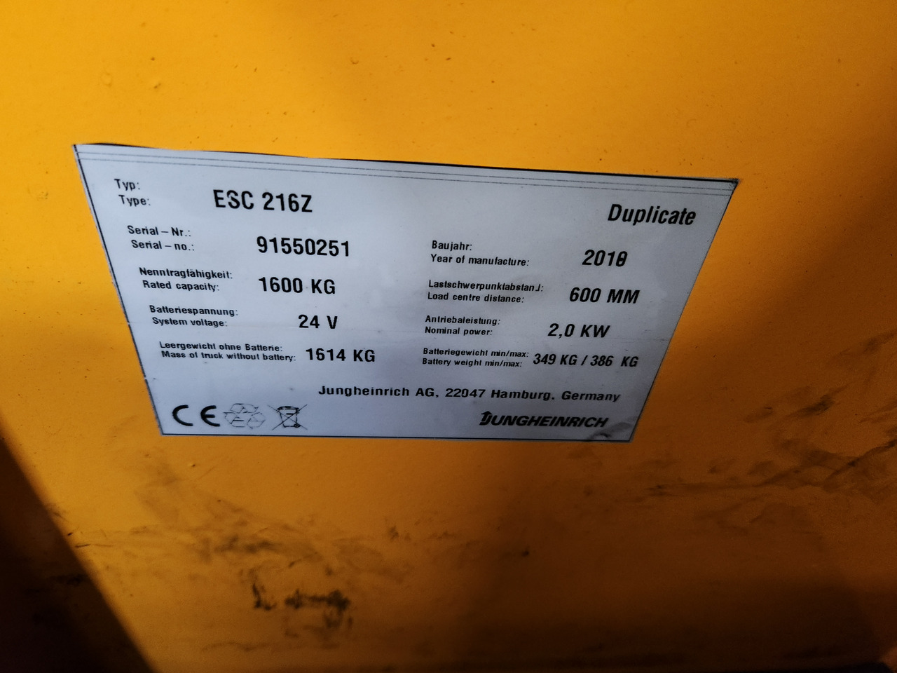 JUNGHEINRICH ESC 216z - Складська техніка: фото 2 JUNGHEINRICH ESC 216z - Складська техніка: фото 2