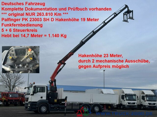MAN TGS 26.420 Palfinger Pk23002SH 19m H.Höhe 263TKM - Вантажівка з маніпулятором, Бортова вантажівка/ Платформа: фото 1 MAN TGS 26.420 Palfinger Pk23002SH 19m H.Höhe 263TKM - Вантажівка з маніпулятором, Бортова вантажівка/ Платформа: фото 1