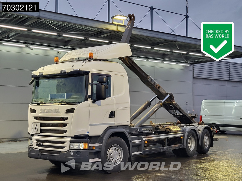 Scania G410 6X2 20tons Meiller containersystem Lift+steering Axle Retarder Euro 6 - Гаковий мультиліфт вантажівка: фото 1 Scania G410 6X2 20tons Meiller containersystem Lift+steering Axle Retarder Euro 6 - Гаковий мультиліфт вантажівка: фото 1