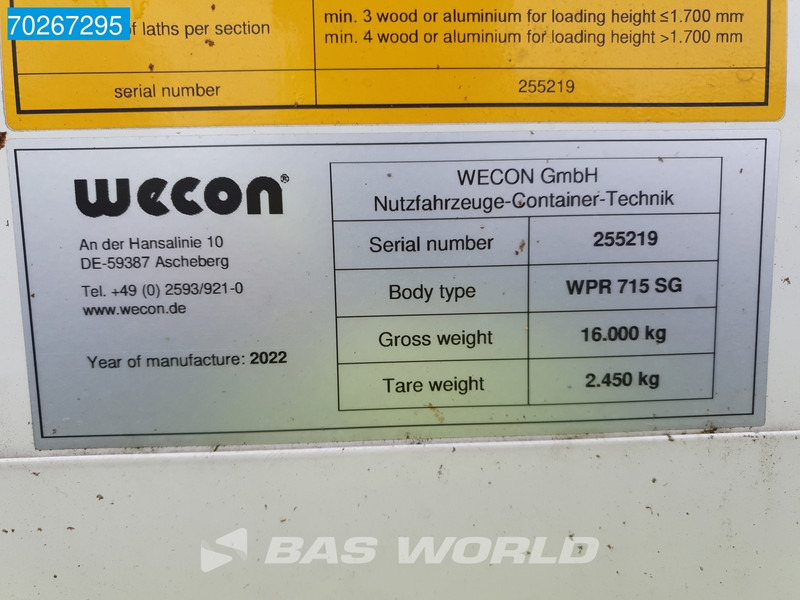 Тентований кузов Wecon WPR 715 SG 8X2 Durchladesysteem 20FT / BDF / Wecon: фото 12