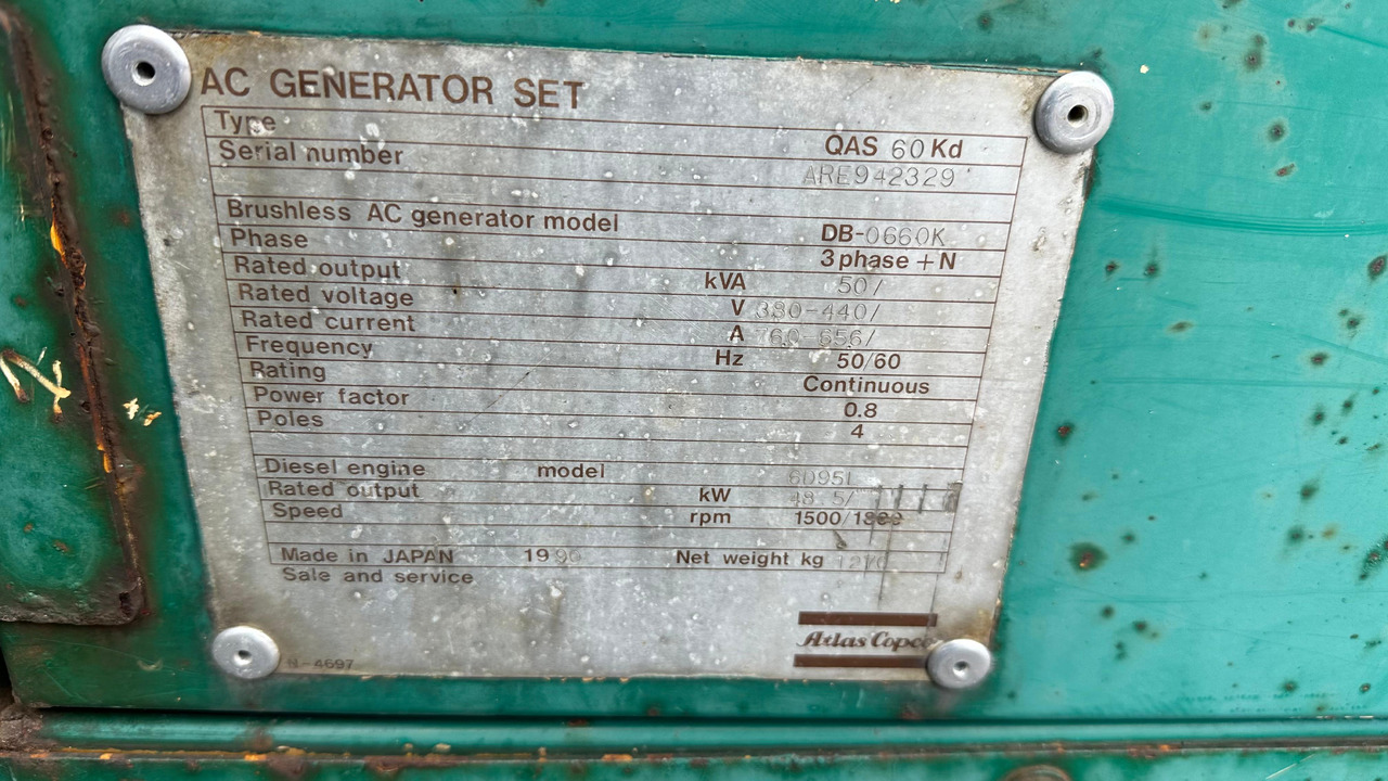 ATLAS Copco QAS 60 Kd BJ 1990 kVA 50 Elektro Stromgenerator Stromaggregat Notstrom - Електричний генератор: фото 5 ATLAS Copco QAS 60 Kd BJ 1990 kVA 50 Elektro Stromgenerator Stromaggregat Notstrom - Електричний генератор: фото 5