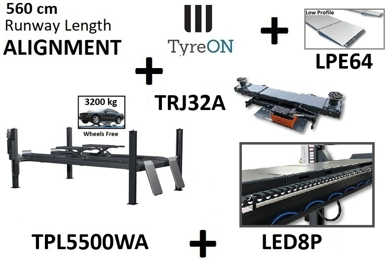 4 post alignment lift wheels free lifting system 5500kg + 3.2T axle jack + runway lights + low profile ramp extensions - Обладнання для гаражів/ Майстерень: фото 1 4 post alignment lift wheels free lifting system 5500kg + 3.2T axle jack + runway lights + low profile ramp extensions - Обладнання для гаражів/ Майстерень: фото 1