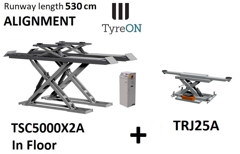 TSC5000X2A in floor alignment scissor lift 5000kg 5300mm + TRJ25A 2,5T air hydraulic axle jack - Обладнання для гаражів/ Майстерень: фото 1 TSC5000X2A in floor alignment scissor lift 5000kg 5300mm + TRJ25A 2,5T air hydraulic axle jack - Обладнання для гаражів/ Майстерень: фото 1
