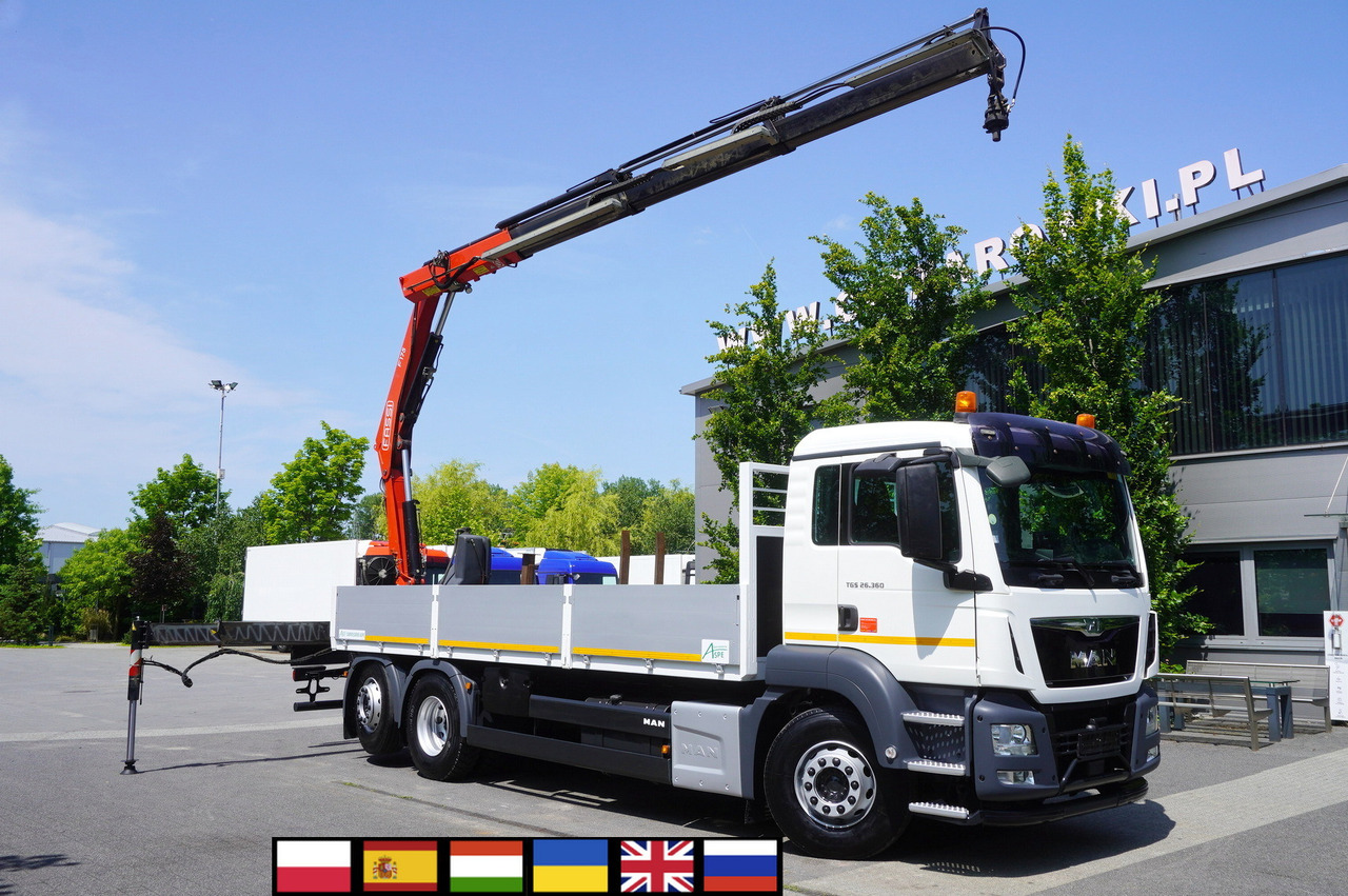 MAN TGS 26.360 Flatbed / Fassi F175 7.7 T / steered 3rd axle - Вантажівка з маніпулятором: фото 1 MAN TGS 26.360 Flatbed / Fassi F175 7.7 T / steered 3rd axle - Вантажівка з маніпулятором: фото 1